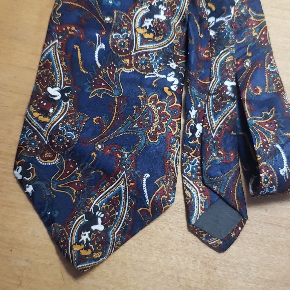 Vintage Disney Mickey Mouse Mens Silk Navy Tie Paisley Floral USA Made